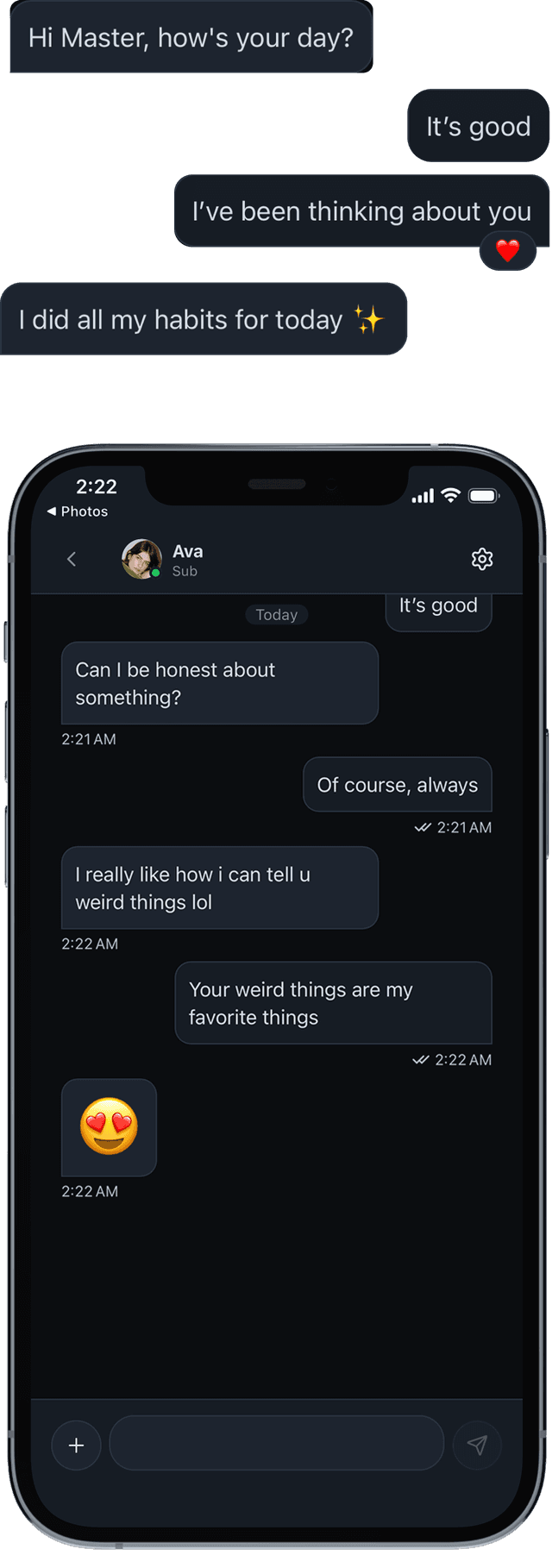 Private partner chat in the Collared dom/sub app