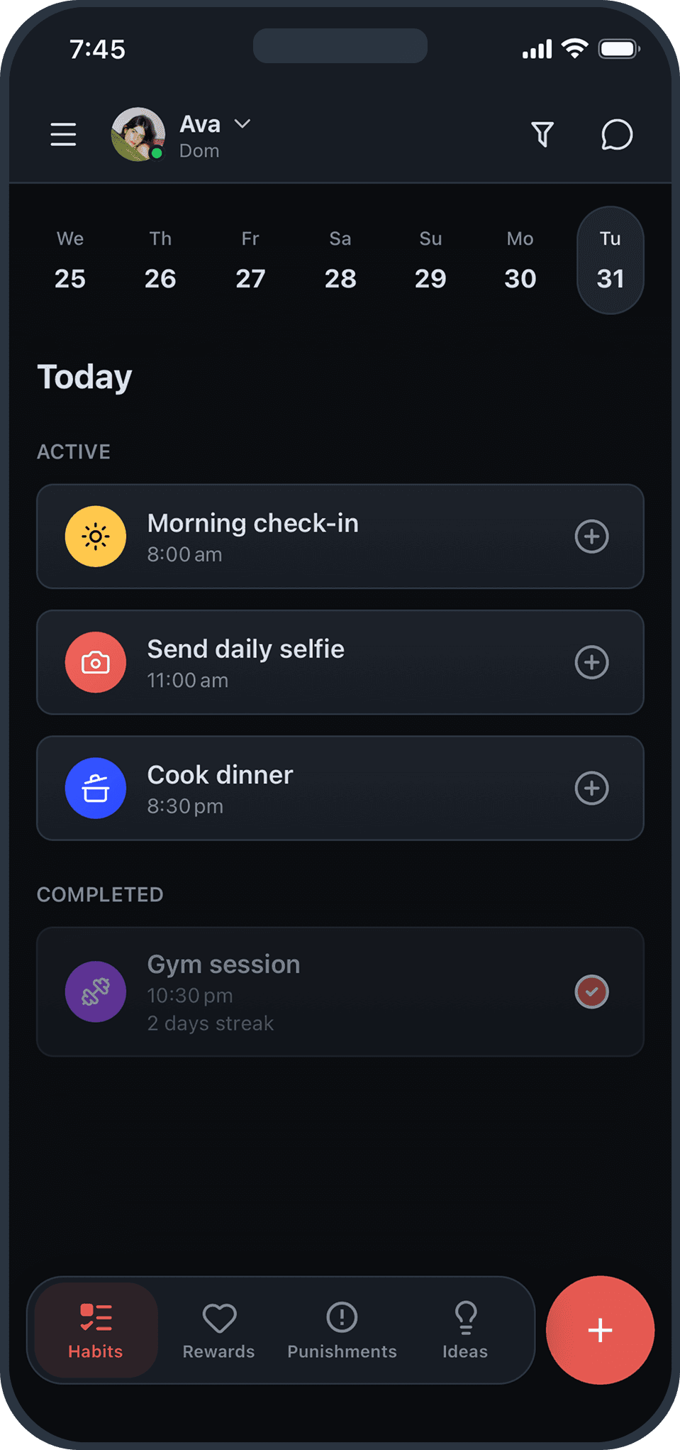 Collared app — habit tracking screen